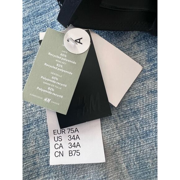 NWT! H&M Black Floral Lace Underwire Bra 34A - Picture 5 of 5